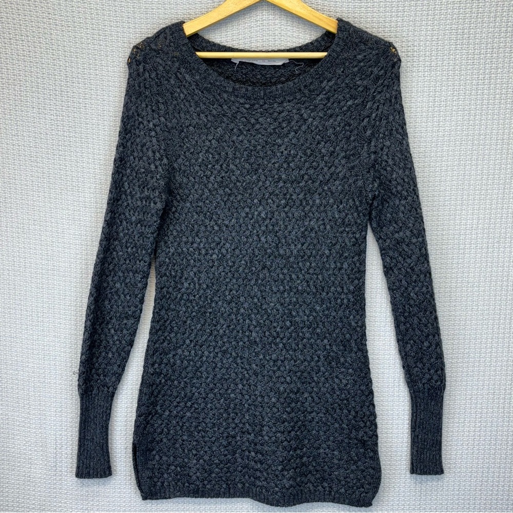 Athleta Chianti Marl Cypress Basketweave Wool Blend Pullover Sweater Gray XS